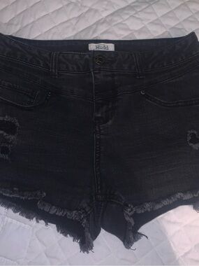 Mudd Black Distressed Frayed Denim Shorts
